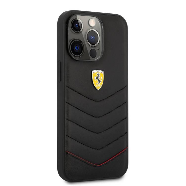 CG MOBILE Ferrari Genuine Leather Quilted Edge Hard Case Compatible for iPhone 13 Pro (6.1") Shock & Scratches Resistant, Easy Access to All Ports ( Buttons & Speakers)