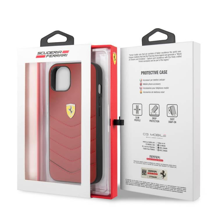 CG MOBILE Ferrari Genuine Leather Quilted Edge Hard Case Compatible for iPhone 13 (6.1") Shock & Scratches Resistant, Easy Access to All Ports ( Buttons & Speakers)