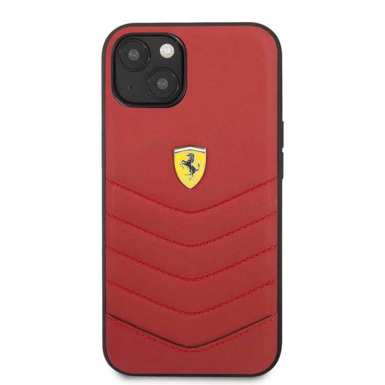CG MOBILE Ferrari Genuine Leather Quilted Edge Hard Case Compatible for iPhone 13 (6.1") Shock & Scratches Resistant, Easy Access to All Ports ( Buttons & Speakers)