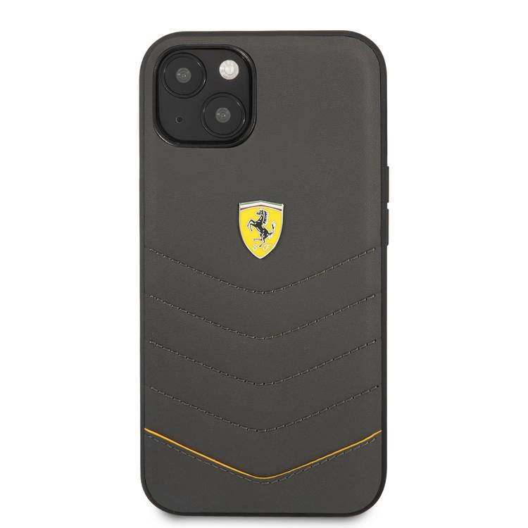 CG MOBILE Ferrari Genuine Leather Quilted Edge Hard Case Compatible for iPhone 13 (6.1") Shock & Scratches Resistant, Easy Access to All Ports (Buttons & Speakers)