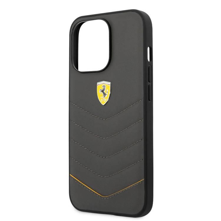 CG MOBILE Ferrari Genuine Leather Quilted Edge Hard Case Compatible for iPhone 13 Pro Max (6.7") Shock & Scratches Resistant, Easy Access to All Ports (Cameras, Buttons & Speakers) Protective Back Cover Suitable with Wireless Charging Officially Licensed