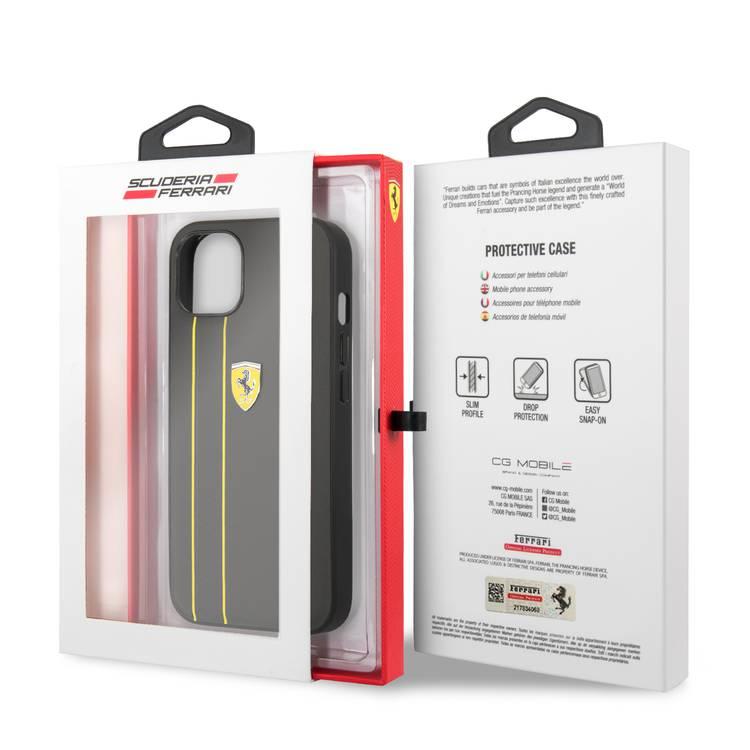 CG MOBILE Ferrari Genuine Leather Hard Case with Debossed Stripes Compatible for iPhone 13 (6.1") Shock & Scratches Resistant, Easy Access to All Ports