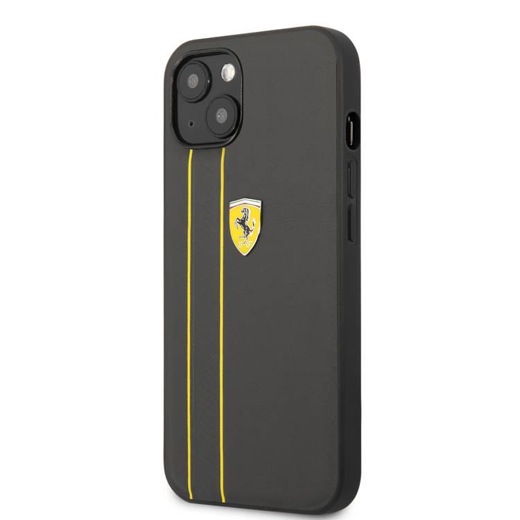 CG MOBILE Ferrari Genuine Leather Hard Case with Debossed Stripes Compatible for iPhone 13 Pro Max (6.7") Shock & Scratches Resistant, Easy Access to All Ports, Drop Protective Back Cover Suitable with Wireless Charging Officially Licensed