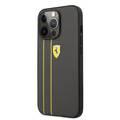 CG MOBILE Ferrari Genuine Leather Hard Case with Debossed Stripes Compatible for iPhone 13 Pro (6.1") Shock & Scratches Resistant, Easy Access to All Ports
