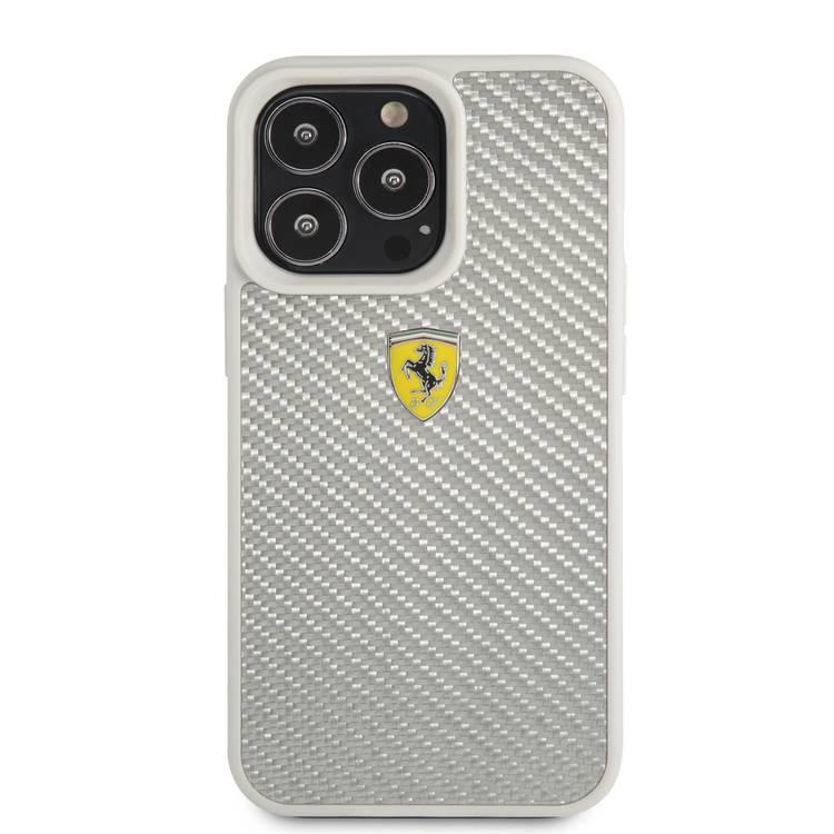 CG MOBILE Ferrari Real Carbon Hard Case Metal Logo Compatible for iPhone 13 Pro (6.1") Scratches Resistant, Easy Access to All Ports