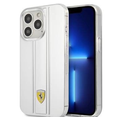 CG MOBILE Ferrari PC/TPU Transparent Hard Case with 3D Stripes Compatible for iPhone 13 Pro Max (6.7") Scratches Resistant, Easy Access to All Ports, Drop & Shock Absorption Protective Back Cover Suitable with Wireless Charging Officially Licensed