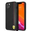 CG MOBILE Ferrari Hard Case PU Smooth & Carbon Effect Vertical Stripe Metal Logo Compatible for iPhone 13 Mini (5.4") Anti-Scratch, Easy Access to All Ports