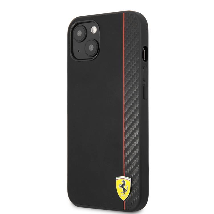 CG MOBILE Ferrari Hard Case PU Smooth & Carbon Effect Vertical Stripe Metal Logo Compatible for iPhone 13 Pro Max (6.7") Anti-Scratch, Easy Access to All Ports, Shock Absorption Protective Back Cover Suitable with Wireless Charging Officially Licensed