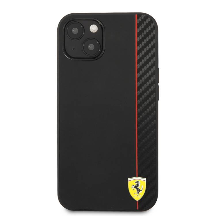 CG MOBILE Ferrari Hard Case PU Smooth & Carbon Effect Vertical Stripe Metal Logo Compatible for iPhone 13 Mini (5.4") Anti-Scratch, Easy Access to All Ports