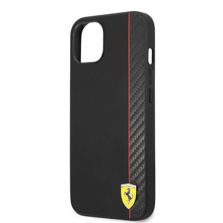 CG MOBILE Ferrari Hard Case PU Smooth & Carbon Effect Vertical Stripe Metal Logo Compatible for iPhone 13 (6.1") Anti-Scratch, Easy Access to All Ports