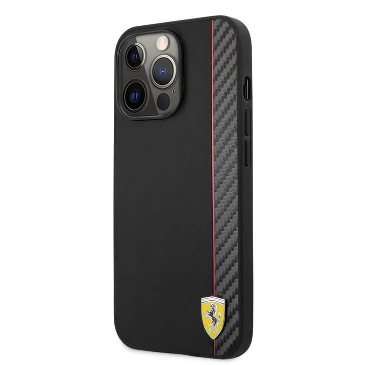 CG MOBILE Ferrari Hard Case PU Smooth & Carbon Effect Vertical Stripe Metal Logo Compatible for iPhone 13 Pro (6.1") Anti-Scratch, Easy Access to All Ports