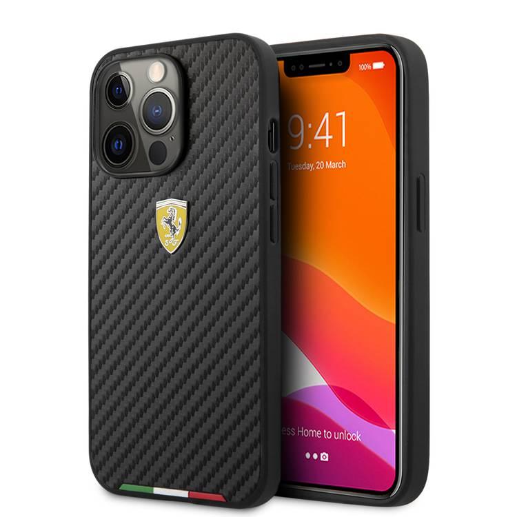 CG MOBILE Ferrari Hard Case PU Smooth & Italian Flag Line Metal Logo Compatible for iPhone 13 Pro Max (6.7") Anti-Scratch, Easy Access to All Ports, Shock Absorption & Drop Protective Back Cover Suitable with Wireless Charging Officially Licensed