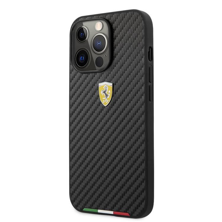 CG MOBILE Ferrari Hard Case PU Smooth & Italian Flag Line Metal Logo Compatible for iPhone 13 Pro (6.1") Anti-Scratch, Easy Access to All Ports