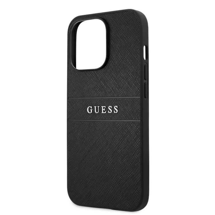 CG MOBILE Guess PU Leather Case Saffiano with Metal Logo Hot Stamp Stripes Compatible for iPhone 13 Pro (6.1") Anti-Scratch, Easy Access to All Ports