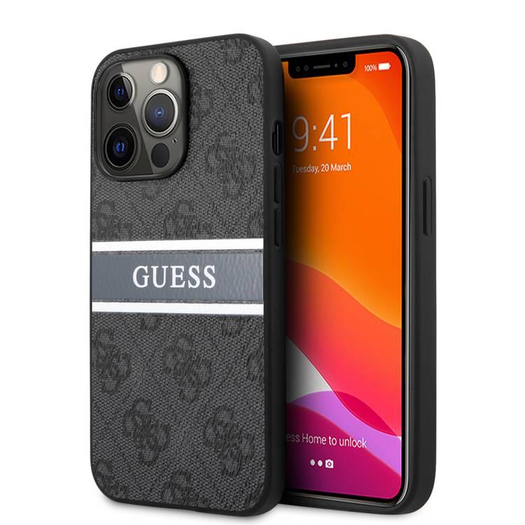 CG MOBILE Guess 4G PU Leather Case with Printed Stripe Compatible for iPhone 13 Pro Max (6.7") Anti-Scratch, Easy Access to All Ports, Shock Absorption & Drop Protective Back Cover Suitable with Wireless Charging Officially Licensed