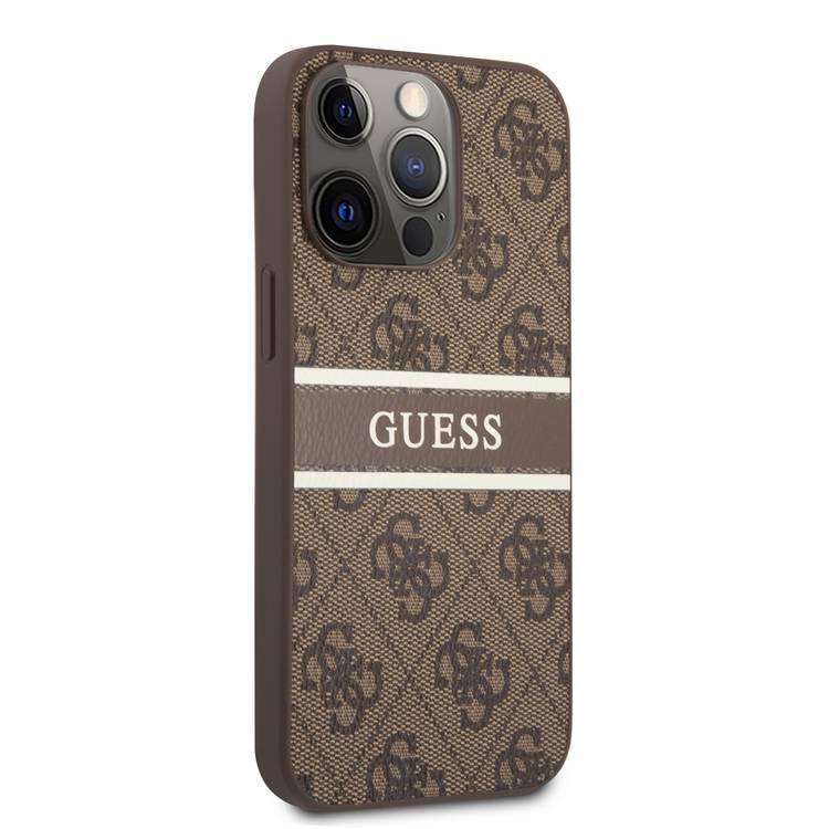 CG MOBILE Guess 4G PU Leather Case with Printed Stripe Compatible for iPhone 13 Pro (6.1") Anti-Scratch, Easy Access to All Ports, Shock Absorption