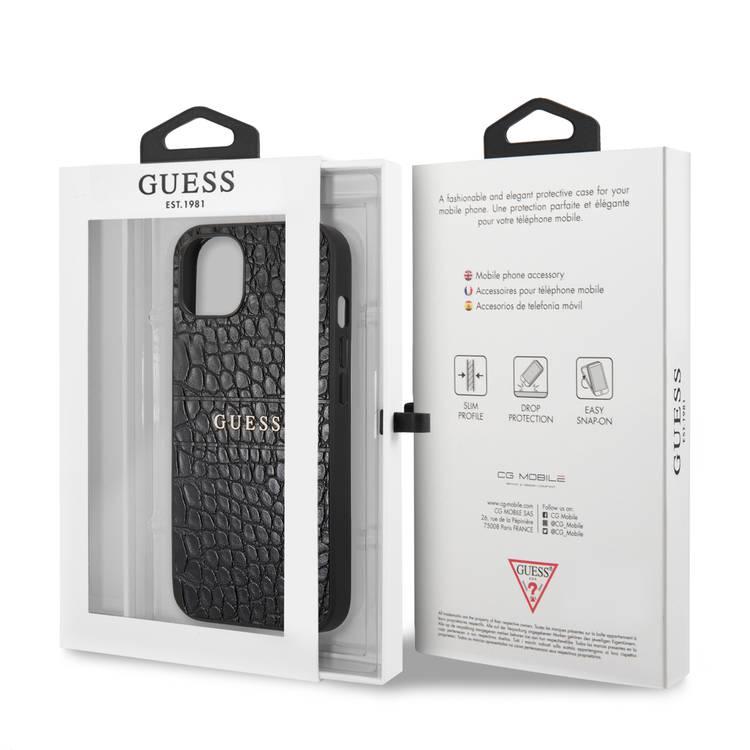 CG MOBILE Guess PU Leather Croco Case Hot Stamped Lines & Metal Logo Compatible for iPhone 13 Pro Max (6.7") Anti-Scratch, Easy Access to All Ports, Shock Absorption & Drop Protective Back Cover Suitable with Wireless Charging Officially Licensed