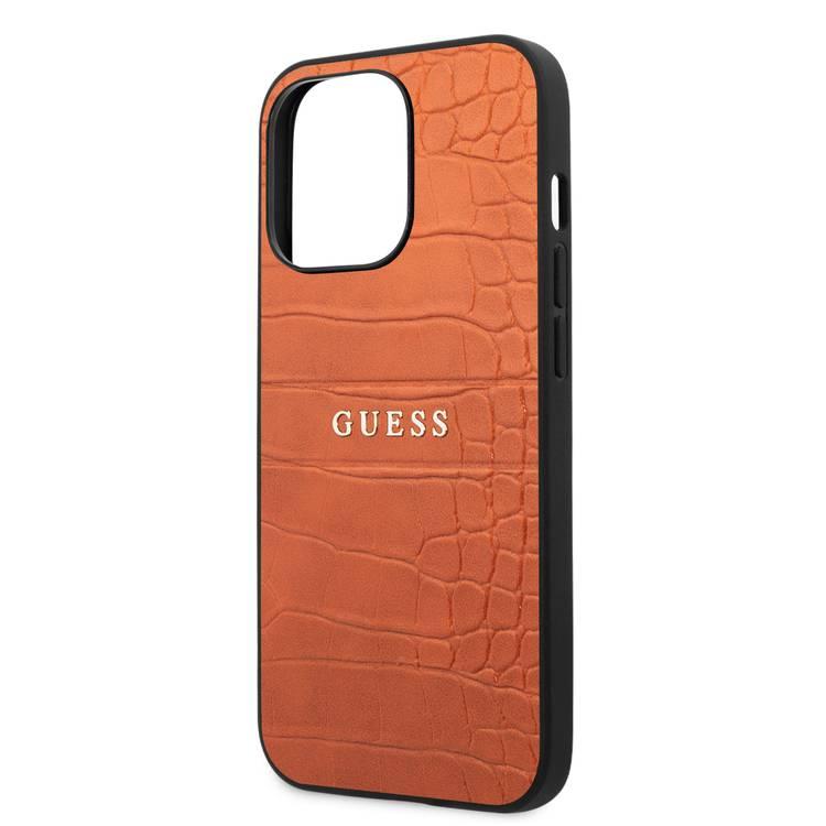 CG MOBILE Guess PU Leather Croco Case Hot Stamped Lines & Metal Logo Compatible for iPhone 13 Pro (6.1") Anti-Scratch, Easy Access to All Ports, Shock Absorption