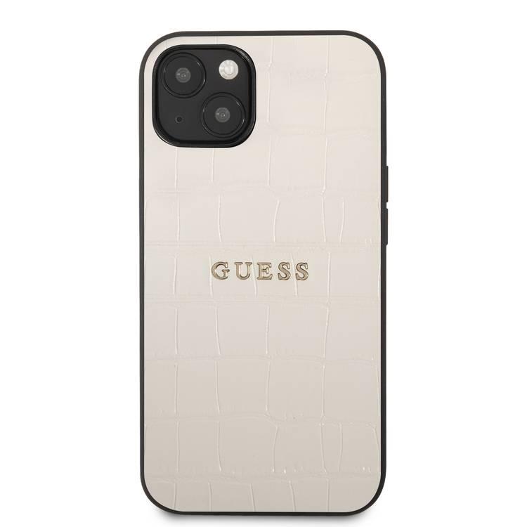 CG MOBILE Guess PU Leather Croco Case Hot Stamped Lines & Metal Logo Compatible for iPhone 13 Mini (5.4") Anti-Scratch, Easy Access to All Ports, Shock Absorption