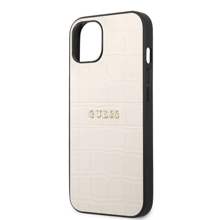 CG MOBILE Guess PU Leather Croco Case Hot Stamped Lines & Metal Logo Compatible for iPhone 13 Pro Max (6.7") Anti-Scratch, Easy Access to All Ports, Shock Absorption & Drop Protective Back Cover Suitable with Wireless Charging Officially Licensed