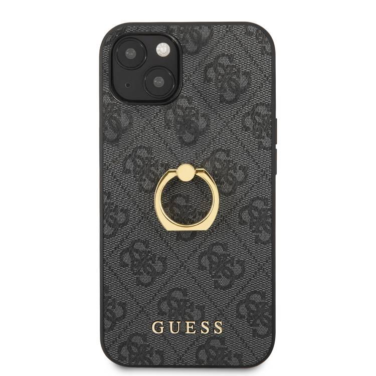 CG MOBILE Guess PU Leather 4G Case with 360° Rotating Ring Grip Holder Stand Compatible for iPhone 13 Mini (5.4") Suitable with Wireless Charging Officially Licensed - Black