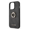 CG MOBILE Guess PU Leather 4G Case with 360° Rotating Ring Grip Holder Stand Compatible for iPhone 13 Pro (6.1") Suitable with Wireless Charging Officially Licensed - Black
