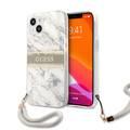 CG MOBILE Guess PC/TPU Case Marble Design & Stripe with Anti-Lost Nylon Strap for iPhone 13 (6.1") Shock Absorption & Drop Protection Suitable with Wireless Chargers Officially Licensed Gray