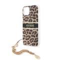 CG MOBILE Guess PC/TPU Case Leopard Print & Stripe with Anti-Lost Charm Chain Compatible for iPhone 13 Pro Max (6.7") Anti-Scratch, Easy Access to All Ports, Shock Absorption & Drop Protection Back Cover Suitable with Wireless Charging Officially Licensed