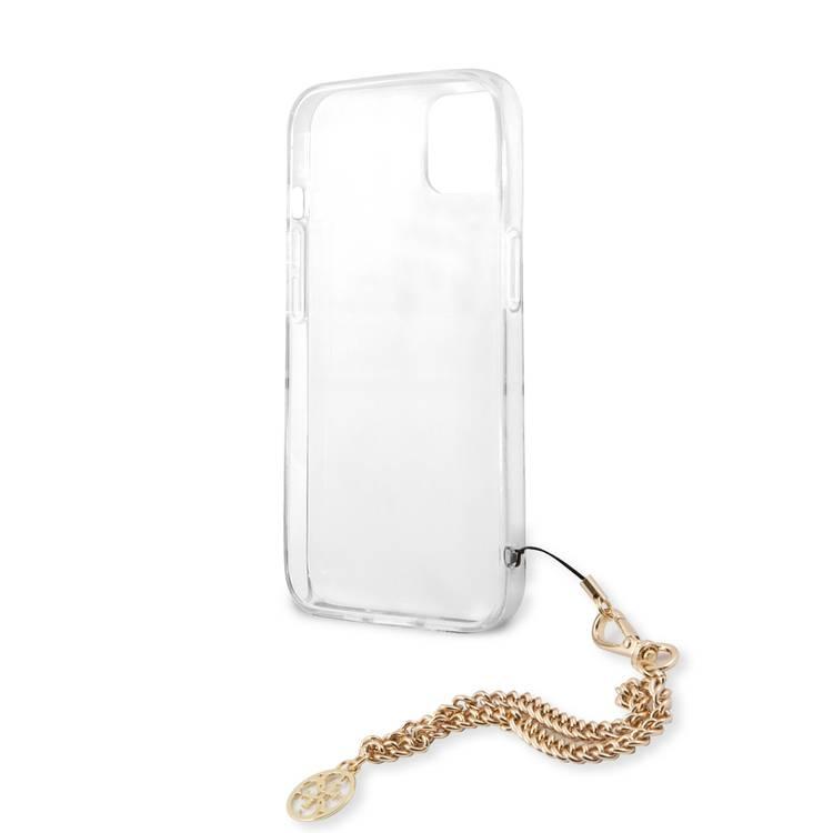 CG MOBILE Guess PC/TPU Case Leopard Print & Stripe with Anti-Lost Charm Chain Compatible for iPhone 13 (6.1") Anti-Scratch, Easy Access to All Ports, Shock Absorption