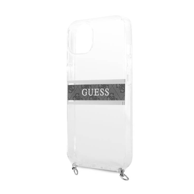 CG MOBILE Guess PC/TPU Transparent Case 4G Stripe with Anti-Lost Crossbody Chain Compatible for iPhone 13 (6.1") Anti-Scratch, Easy Access to All Ports