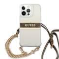 CG MOBILE Guess PC/TPU Transparent Case 4G Stripe with Anti-Lost Crossbody Chain Compatible for iPhone 13 Pro Max (6.7") Anti-Scratch, Easy Access to All Ports, Shock Absorption, Protective Back Cover Suitable with Wireless Charging Officially Licensed