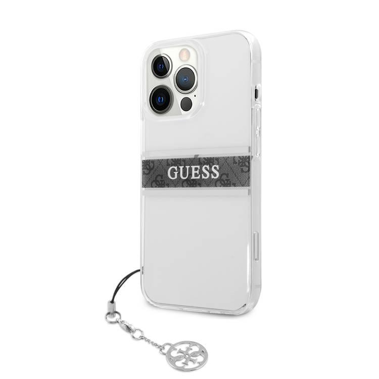 CG MOBILE Guess PC/TPU Transparent Case 4G Stripe with Elegant Charm Compatible for iPhone 13 Pro (6.1") Anti-Scratch, Easy Access to All Ports, Shock Absorption