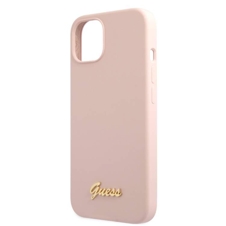 CG MOBILE Guess Liquid Silicone Case with Gold Metal Logo Script Compatible for iPhone 13 mini (5.4") Anti-Scratch, Easy Access to All Ports, Shock Absorption