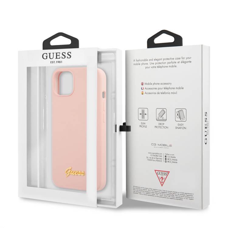 CG MOBILE Guess Liquid Silicone Case with Gold Metal Logo Script Compatible for iPhone 13 (6.1") Anti-Scratch, Easy Access to All Ports, Shock Absorption