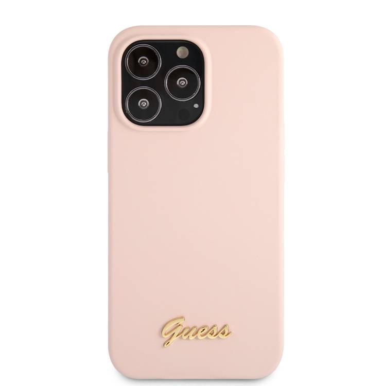 CG MOBILE Guess Liquid Silicone Case with Gold Metal Logo Script Compatible for iPhone 13 Pro Max (6.7") Anti-Scratch, Easy Access to All Ports, Shock Absorption & Drop Protective Back Cover Suitable with Wireless Charging Officially Licensed