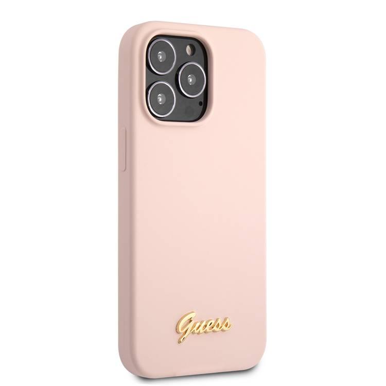 CG MOBILE Guess Liquid Silicone Case with Gold Metal Logo Script Compatible for iPhone 13 Pro Max (6.7") Anti-Scratch, Easy Access to All Ports, Shock Absorption