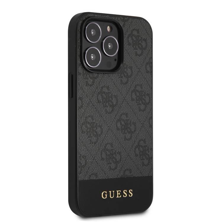 CG MOBILE Guess PC/TPU 4G PU Case with Bottom Stripe Metal Logo Compatible for iPhone 13 Pro (6.1") Anti-Scratch, Easy Access to All Ports, Shock Absorption