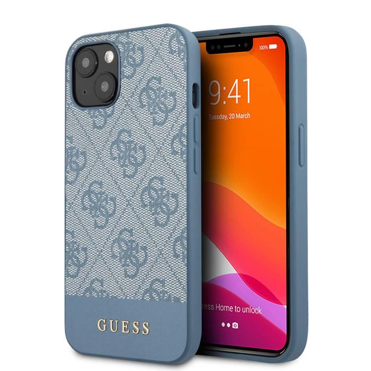 CG MOBILE Guess PC/TPU 4G PU Case with Bottom Stripe Metal Logo Compatible for iPhone 13 (6.1") Anti-Scratch, Easy Access to All Ports, Shock Absorption