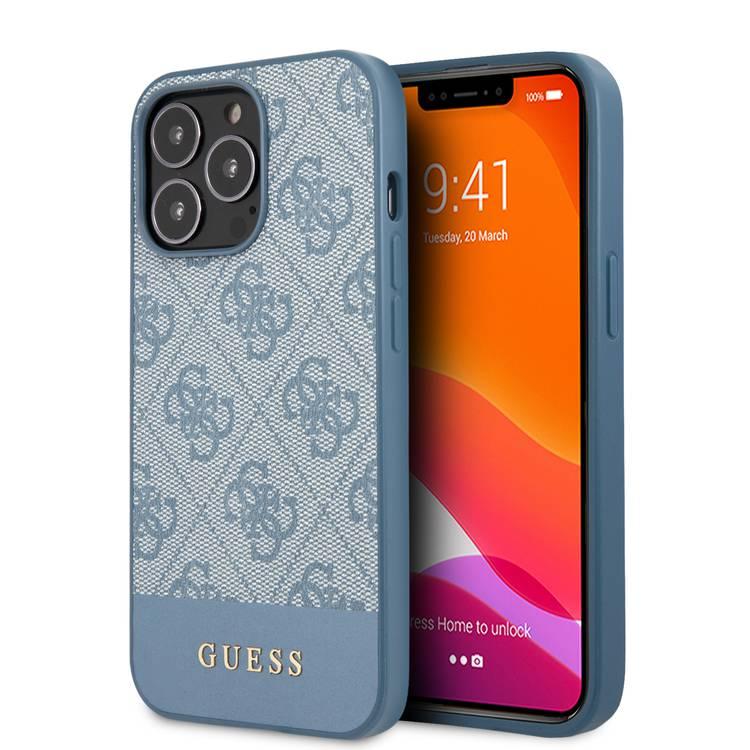 CG MOBILE Guess PC/TPU 4G PU Case with Bottom Stripe Metal Logo Compatible for iPhone 13 Pro Max (6.7") Anti-Scratch, Easy Access to All Ports, Shock Absorption & Drop Protective Back Cover Suitable with Wireless Charging Officially Licensed