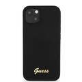 CG MOBILE Guess Liquid Silicone Case with Gold Metal Logo Script Compatible for iPhone 13 mini (5.4") Anti-Scratch, Easy Access to All Ports, Shock Absorption