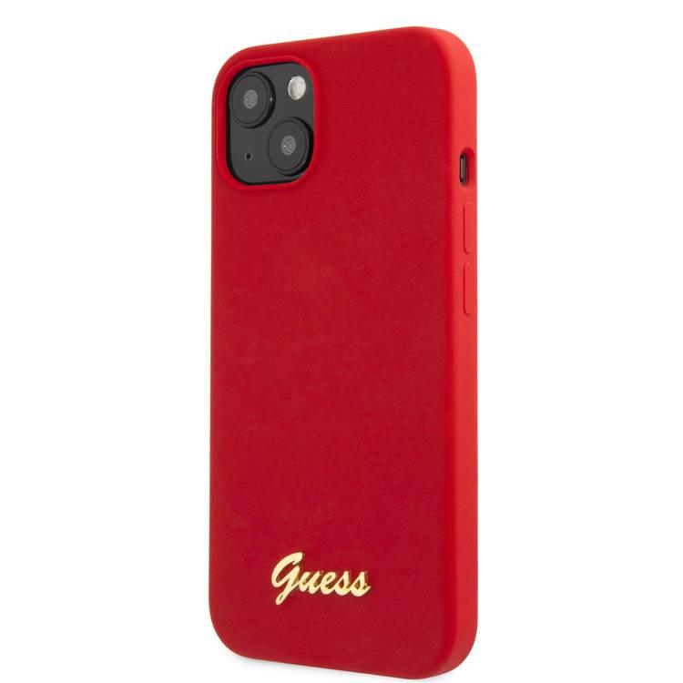 CG MOBILE Guess Liquid Silicone Case with Gold Metal Logo Script Compatible for iPhone 13 (6.1") Anti-Scratch, Easy Access to All Ports, Shock Absorption