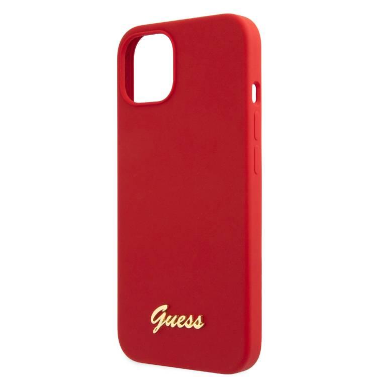 CG MOBILE Guess Liquid Silicone Case with Gold Metal Logo Script Compatible for iPhone 13 Pro Max (6.7") Anti-Scratch, Easy Access to All Ports, Shock Absorption & Drop Protective Back Cover Suitable with Wireless Charging Officially Licensed