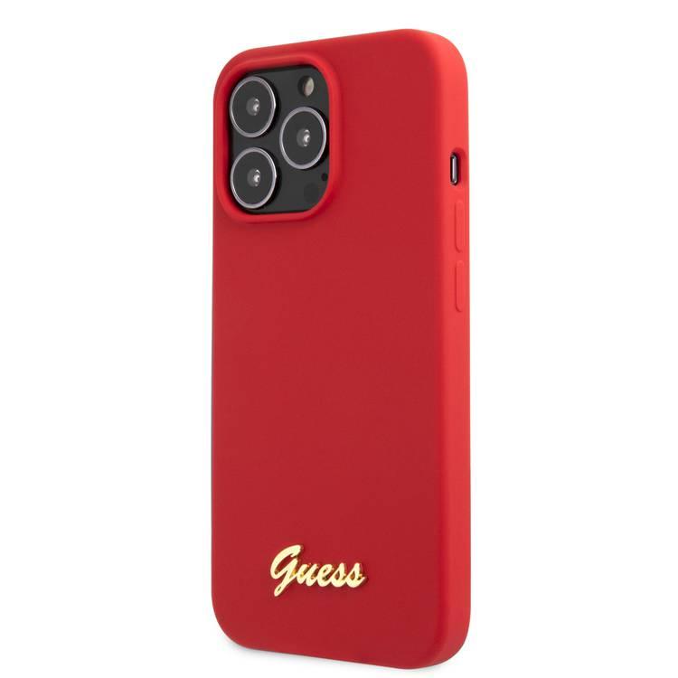 CG MOBILE Guess Liquid Silicone Case with Gold Metal Logo Script Compatible for iPhone 13 Pro (6.1") Anti-Scratch, Easy Access to All Ports, Shock Absorption