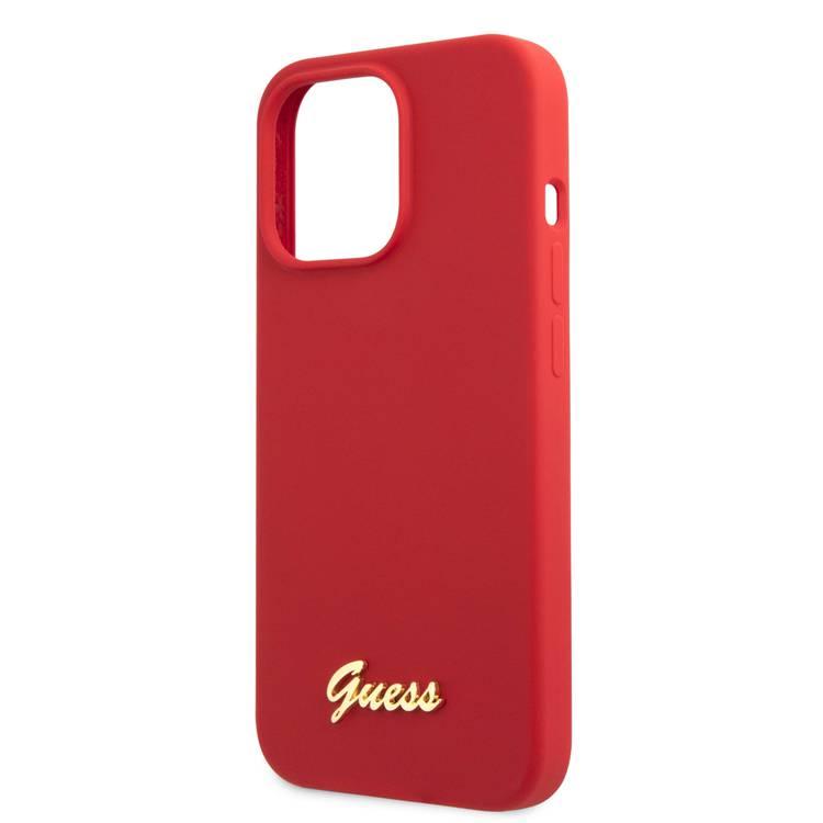 CG MOBILE Guess Liquid Silicone Case with Gold Metal Logo Script Compatible for iPhone 13 Pro (6.1") Anti-Scratch, Easy Access to All Ports, Shock Absorption