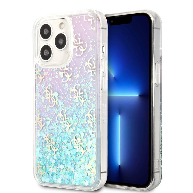 CG MOBILE Guess Liquid Glitter Case with 4G Pattern Gradient Background for iPhone 13 Pro (6.1") Back Cover Suitable with Wireless Chargers Officially Licensed Iridescent