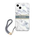 CG MOBILE Guess PC/TPU Case Marble Design & Stripe with Anti-Lost Nylon Strap for iPhone 13 (6.1") Shock Absorption & Drop Protection Suitable with Wireless Chargers Officially Licensed Blue