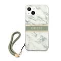 CG MOBILE Guess PC/TPU Case Marble Design & Stripe with Anti-Lost Nylon Strap for iPhone 13 (6.1") Shock Absorption & Drop Protection Suitable with Wireless Chargers Officially Licensed Green