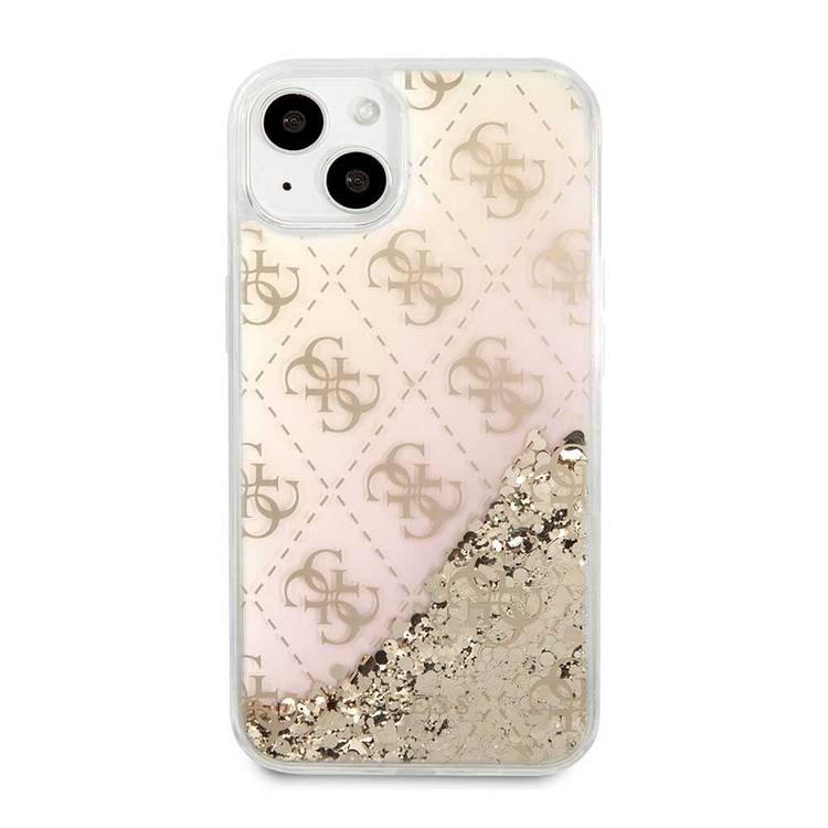 CG MOBILE Guess Liquid Glitter Case with 4G Pattern Gradient Background for iPhone 13 (6.1") Shock Absorption & Drop Protective Suitable with Wireless Chargers Officially Licensed Gold