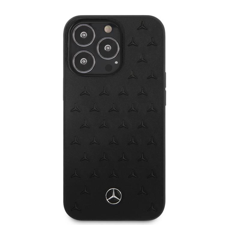 CG MOBILE Mercedes Benz Genuine Leather Hard Case Quilted Stars Pattern Metal Star Logo Compatible for iPhone 13 Pro Max (6.7") Easy Access to All Ports, Anti-Scratch, Shock Absorption Back Cover Suitable with Wireless Charging Officially Licensed