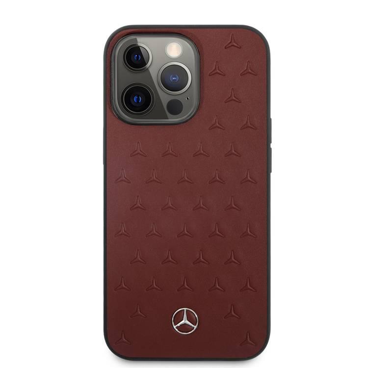 CG MOBILE Mercedes Benz Genuine Leather Hard Case Quilted Stars Pattern Metal Star Logo Compatible for iPhone 13 Pro Max (6.7") Easy Access to All Ports